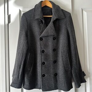 BARENA VENEZIA MEN'S VIRGIN WOOL CHARCOAL KNIT DOUBLE-BREASTED BUTTON PEACOAT